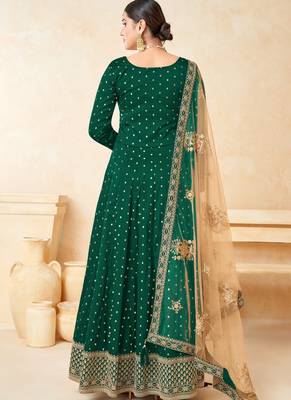 Green embroidery tafeta butti silk anarkali suit 2
