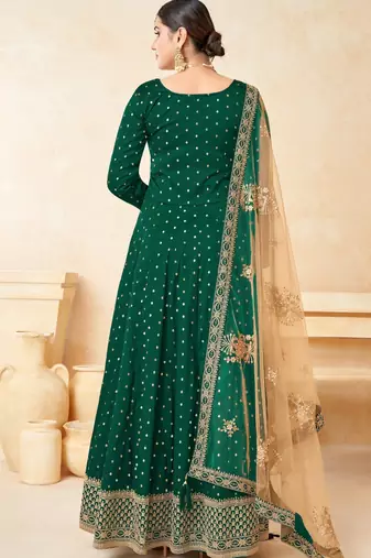 Green embroidery tafeta butti silk anarkali suit
