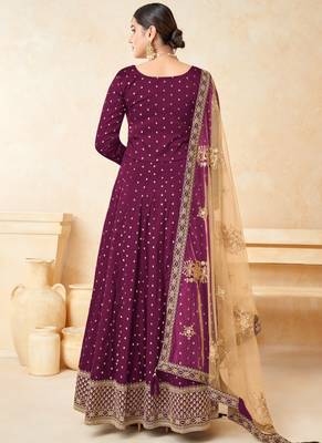 Rani pink embroidery tafeta butti silk anarkali suit 2