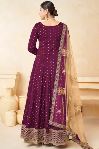 Rani pink embroidery tafeta butti silk anarkali suit