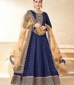 Blue embroidery tafeta butti silk anarkali suit