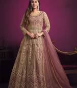 Pink embroidery net anarkali suit