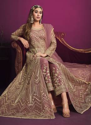 Pink embroidery net anarkali suit 2