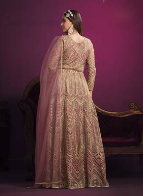Pink embroidery net anarkali suit 3