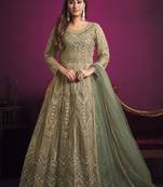Sea green embroidery net anarkali suit