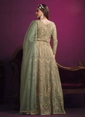 Sea green embroidery net anarkali suit 3