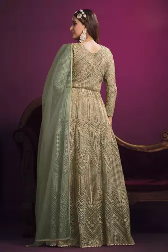 Sea green embroidery net anarkali suit