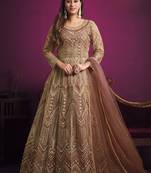 Peach embroidery net anarkali suit