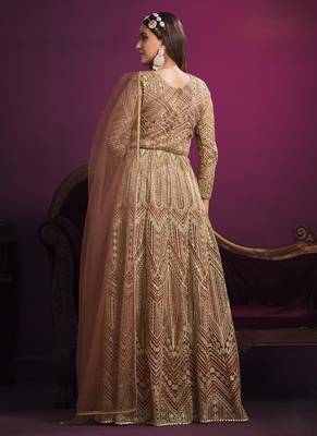 Peach embroidery net anarkali suit 3