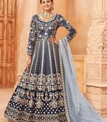 Blue embroidery art silk anarkali suit