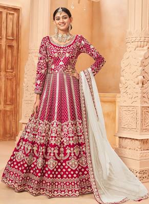 Rani pink embroidery art silk anarkali suit 1