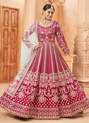 Rani pink embroidery art silk anarkali suit 2
