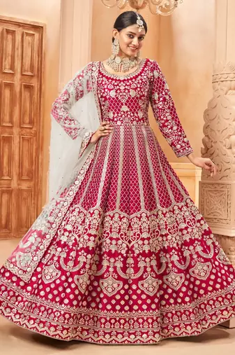 Rani pink embroidery art silk anarkali suit