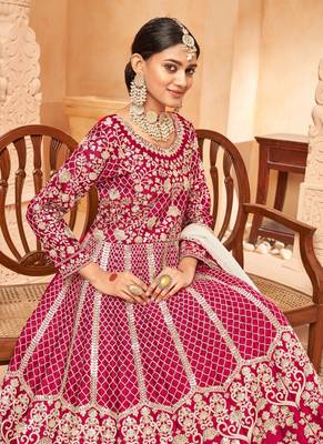 Rani pink embroidery art silk anarkali suit 3