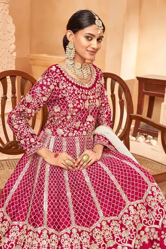 Rani pink embroidery art silk anarkali suit