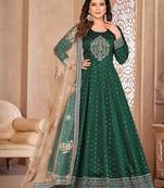 Green embroidery tafeta butti silk anarkali suit