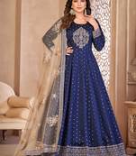 Blue embroidery tafeta butti silk anarkali suit