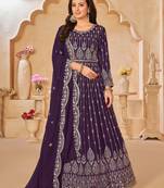 Wine embroidery faux georgette anarkali suit