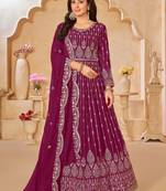Maroon embroidery faux georgette anarkali suit