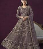 Purple embroidery net anarkali suit