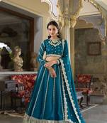 teal Women's Vichitra Silk With Sequins and Thread Work Lehenga Choli