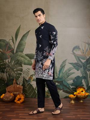 black viscose silk thread & sequins embroidered straight kurta 4
