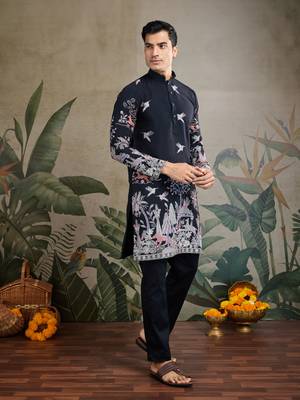 black viscose silk thread & sequins embroidered straight kurta 5