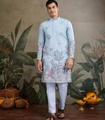 sky blue viscose silk thread & sequins embroideredstraight kurta