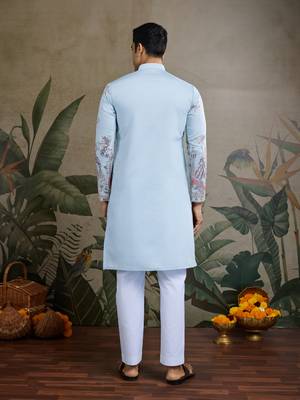 sky blue viscose silk thread & sequins embroideredstraight kurta 5
