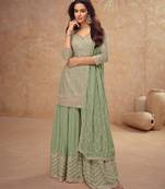 Olive green free size full stitched upto 42 palazzo wedding suits