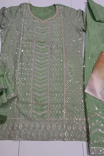 Olive green free size full stitched upto 42 palazzo wedding suits