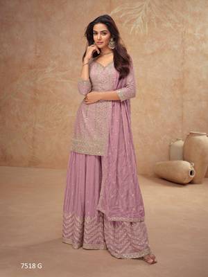 Lavender free size full stitched upto 42 palazzo wedding suits 1