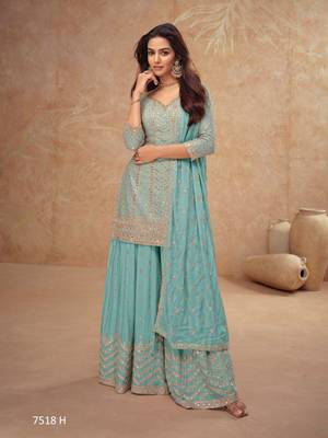 Light blue free size full stitched upto 42 palazzo wedding suits 1