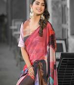 Stylish casual red imported georgette fancy saree