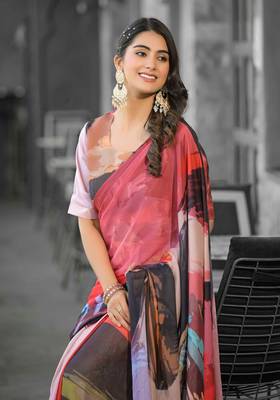 Stylish casual red imported georgette fancy saree 2