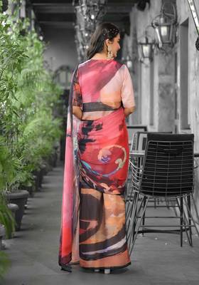 Stylish casual red imported georgette fancy saree 3