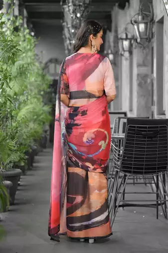 Stylish casual red imported georgette fancy saree