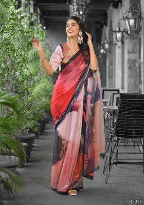 Stylish casual red imported georgette fancy saree 4