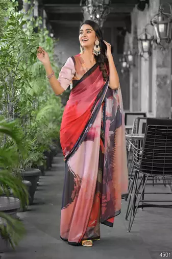 Stylish casual red imported georgette fancy saree