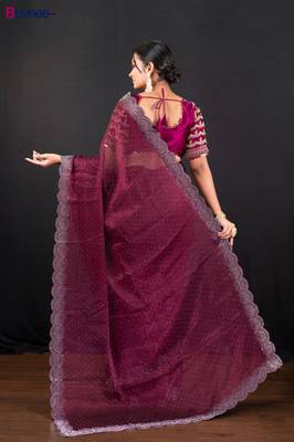 Wine jimmy choo saree with intricate silver embellishments and beautiful curve border 3