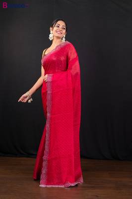 Red jimmy choo saree with intricate silver embellishments and beautiful curve border 2