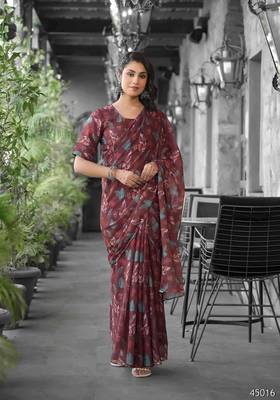 Stylish casual brown imported georgette fancy saree 1