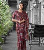 Stylish casual brown imported georgette fancy saree