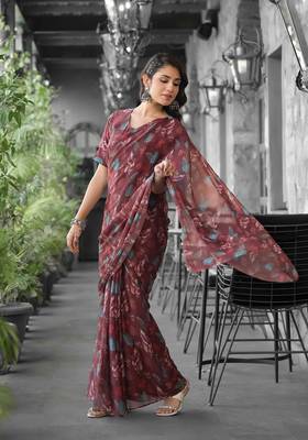 Stylish casual brown imported georgette fancy saree 2