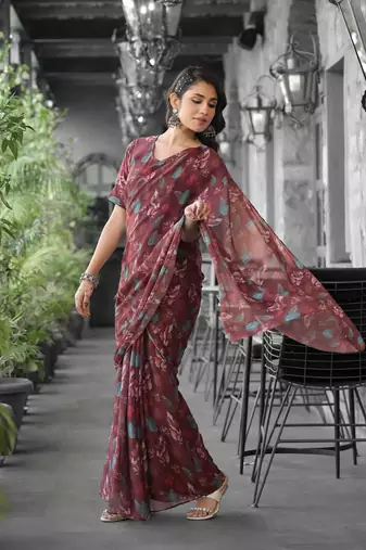 Stylish casual brown imported georgette fancy saree