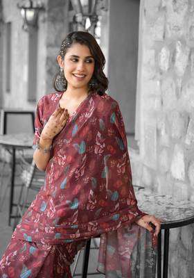 Stylish casual brown imported georgette fancy saree 3