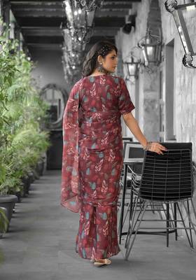 Stylish casual brown imported georgette fancy saree 4