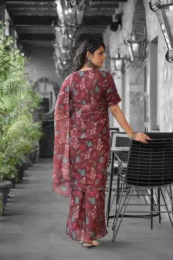 Stylish casual brown imported georgette fancy saree