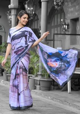 Stylish casual light purple imported georgette fancy saree 2