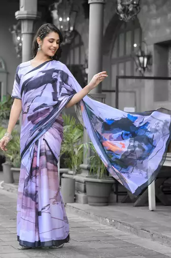 Stylish casual light purple imported georgette fancy saree